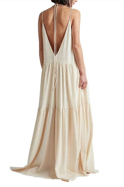 LB | Elegancka sukienka maxi Resort z głębokim dekoltem V i ramiączkami