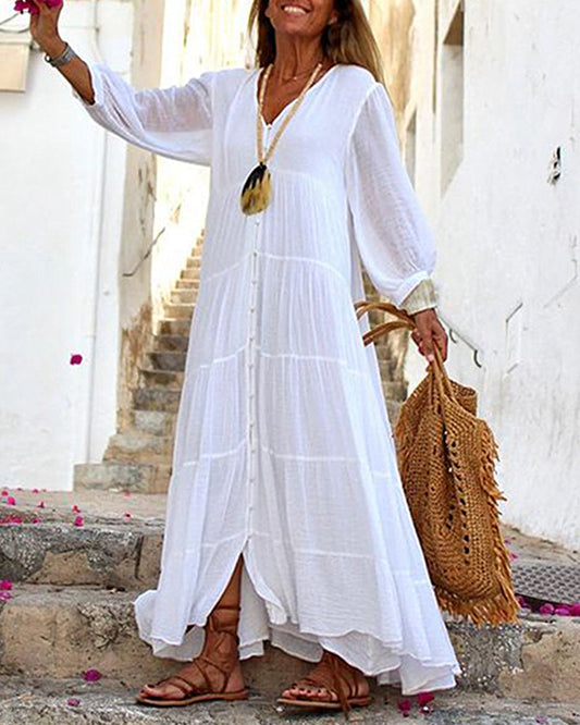 LB | Boho Maxi Dress Damska sukienka z długim rękawem Luźna sukienka z krótkim rękawem