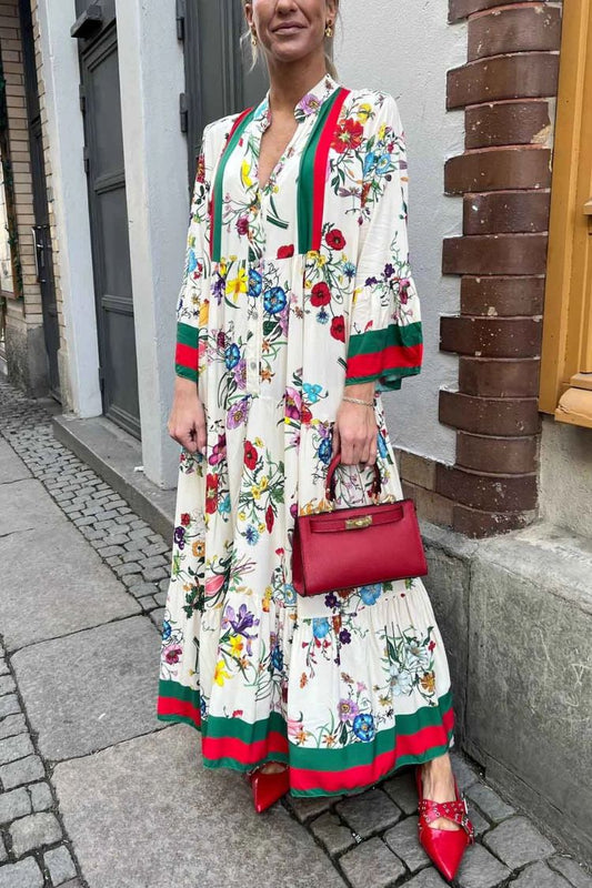LB | Resort Sukienka Maxi w kwiaty z rękawem w kształcie dzwonu