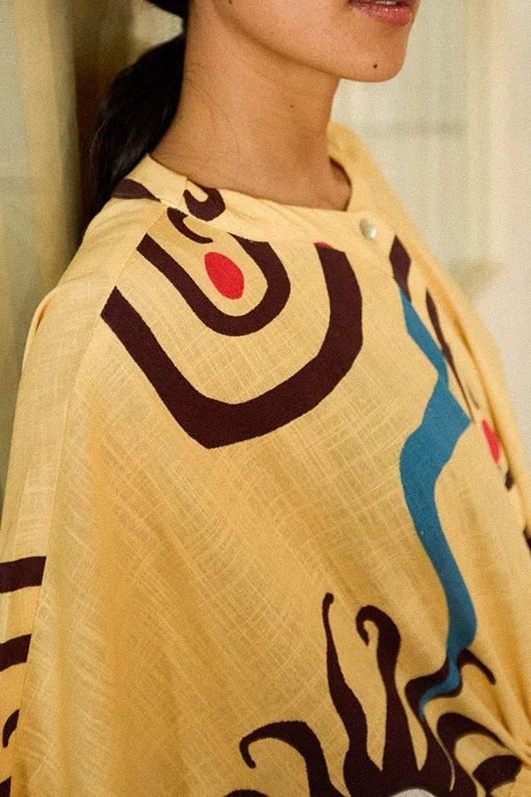 LB | Helia Linen Blend Unique Print Kaftan Maxi Dress ze sznurkiem w talii