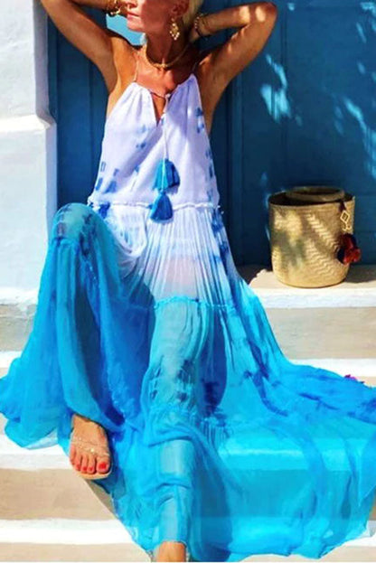LB | Island Evenings Gradient Print Tassel Halter Maxi Dress