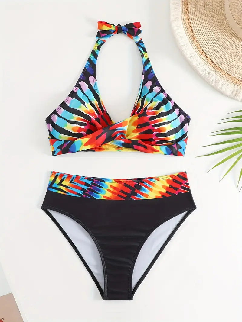 LB | Stylowe, losowe bikini z nadrukiem na ramiączkach