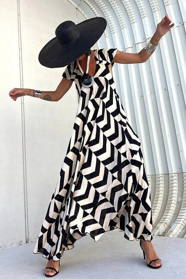 LB | Fresh Breeze Ethnic Unique Print Ruffle Sleeve A-Line Maxi Dress