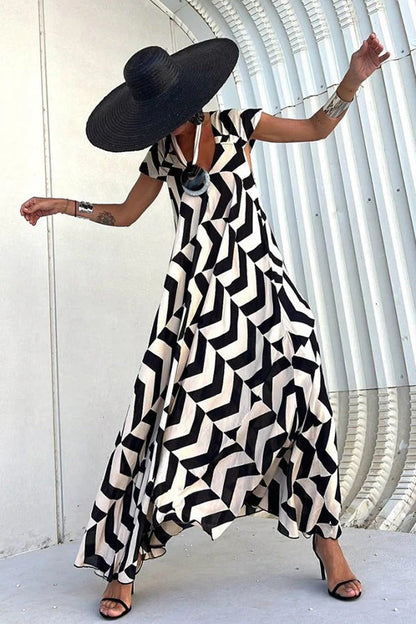 LB | Fresh Breeze Ethnic Unique Print Ruffle Sleeve A-Line Maxi Dress