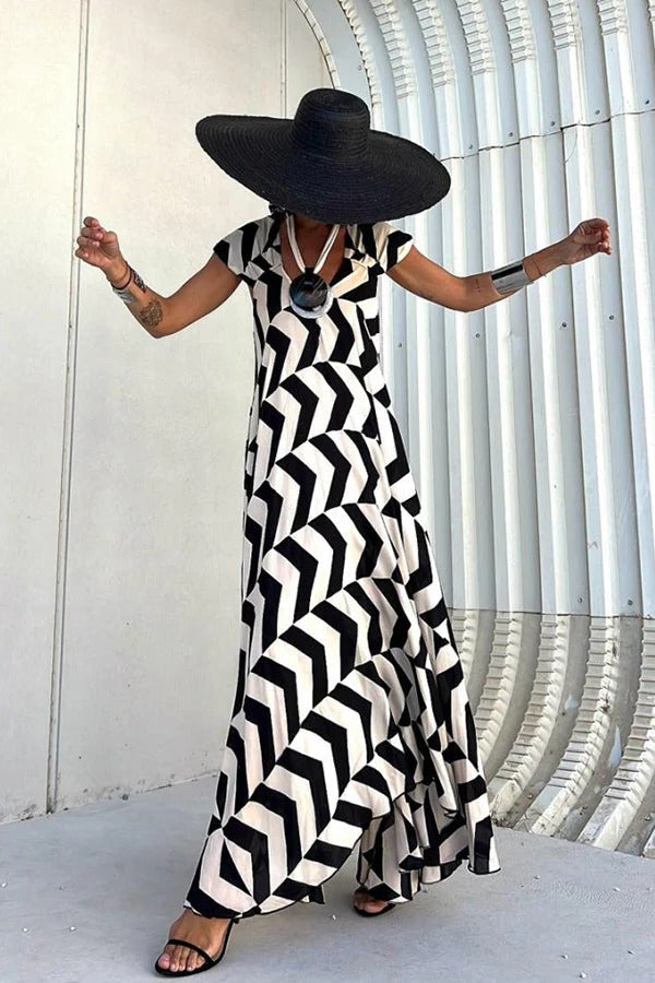 LB | Fresh Breeze Ethnic Unique Print Ruffle Sleeve A-Line Maxi Dress