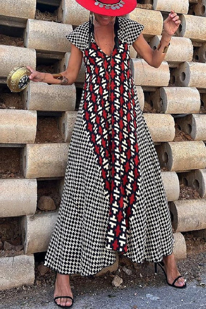 LB | Fresh Breeze Ethnic Unique Print Ruffle Sleeve A-Line Maxi Dress