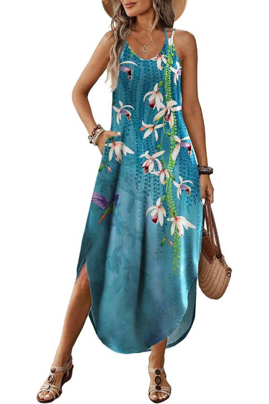 LB | Casual V-neck halter slit bohemian beach resort maxi dress