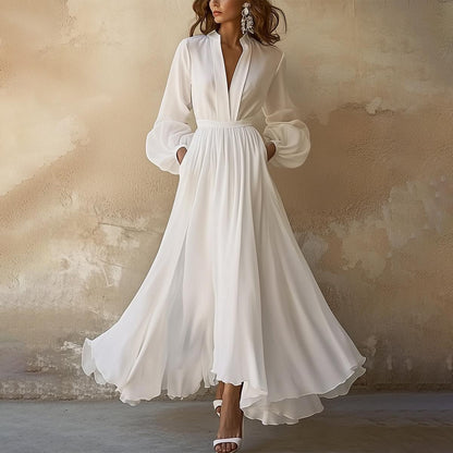 LB | Inspirowana stylem vintage biała sukienka maxi z dekoltem w szpic