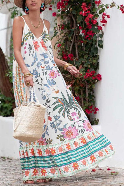 LB | Marisol Linen Blend Unique Print A-Line Slip Loose Maxi Dress