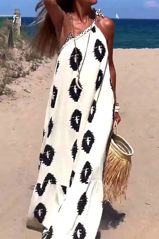 LB | Plenty of Sunshine Ethnic Print One Shoulder Loose Maxi Dress