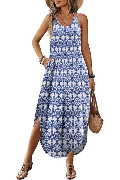 LB | Casual V-neck halter slit bohemian beach resort maxi dress