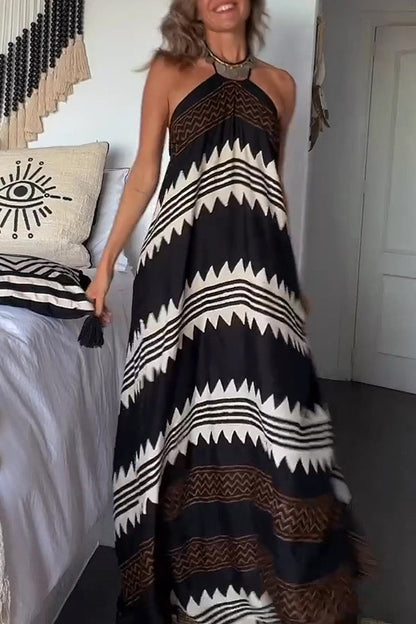 LB | Hey Vacay Ethnic Print Halter A-line Maxi Dress
