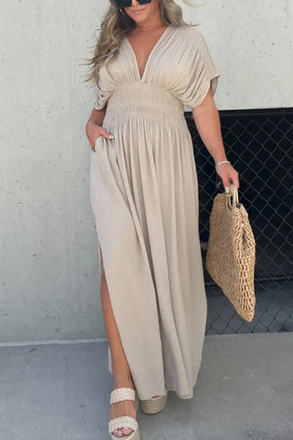 LB | My Treasure Kimono Sleeve Smoke Detail Slit Maxi Dress
