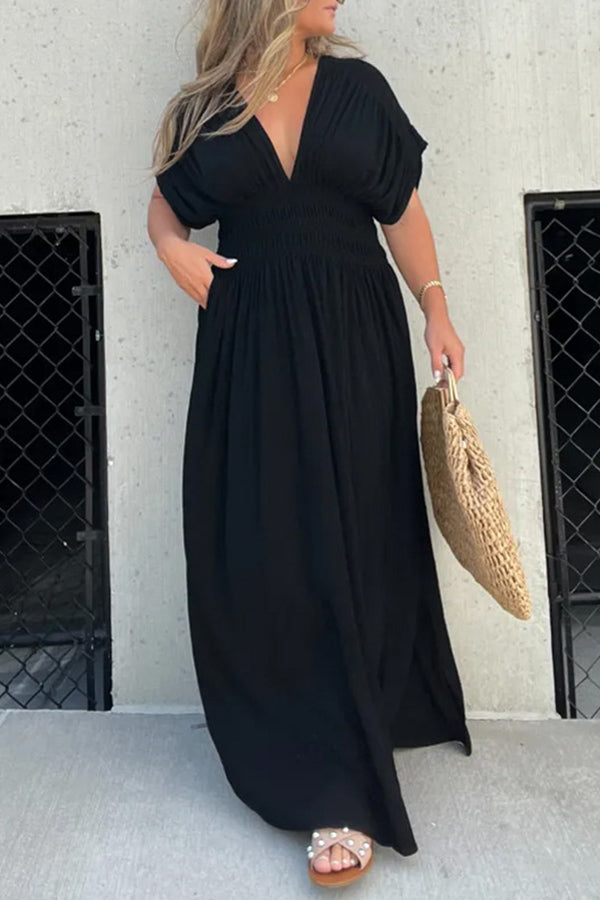 LB | My Treasure Kimono Sleeve Smoke Detail Slit Maxi Dress