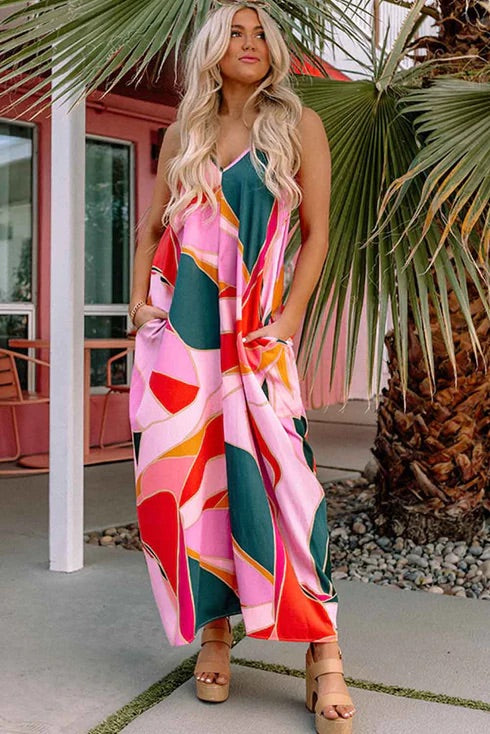 LB | Boho Print Slip Sukienka Maxi bez rękawów