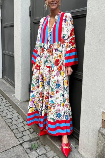 LB | Resort Sukienka Maxi w kwiaty z rękawem w kształcie dzwonu