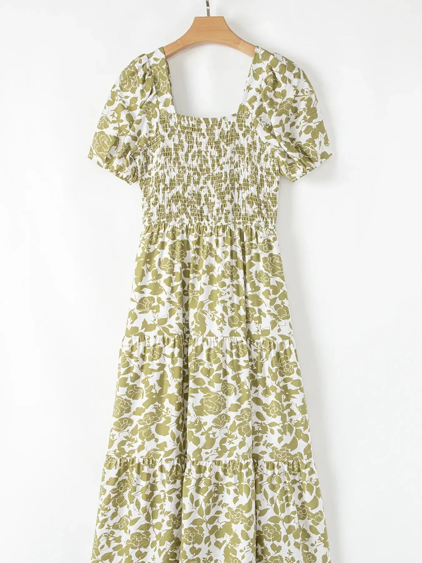AS | Boho květinové čtvercové výstřih Smocked Bust Puff Sleeve Tiered šaty