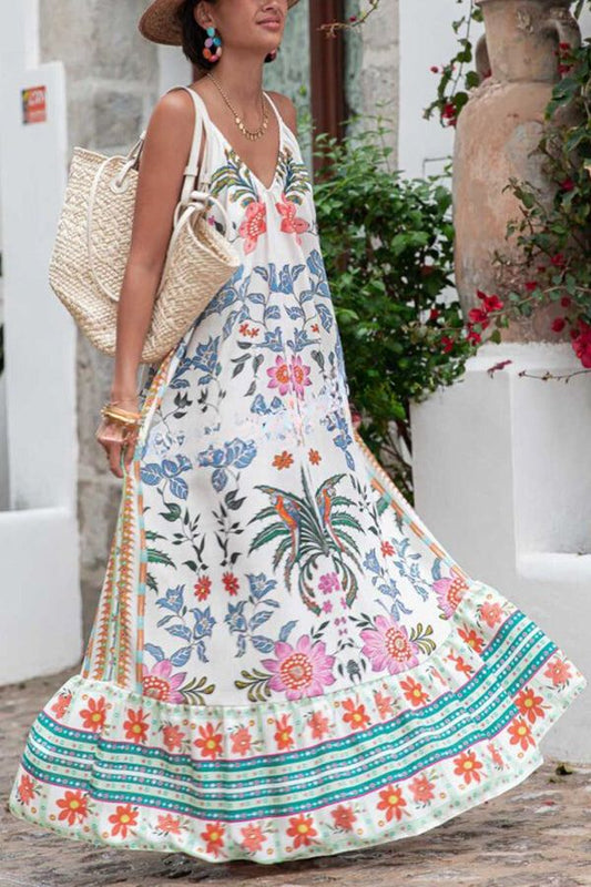 LB | Marisol Linen Blend Unique Print A-Line Slip Loose Maxi Dress