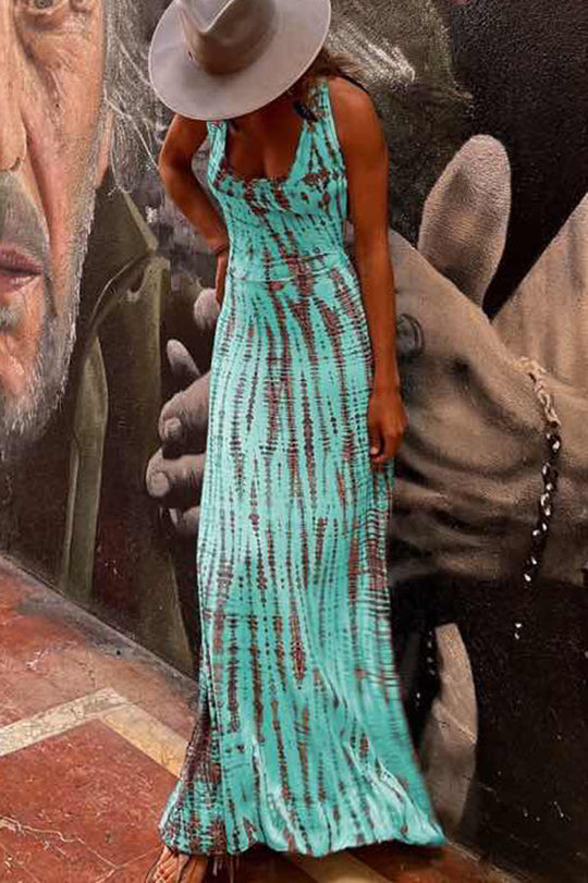 LB | Modern Day Tie-dye Print Back Lace-up Stretch Maxi Dress