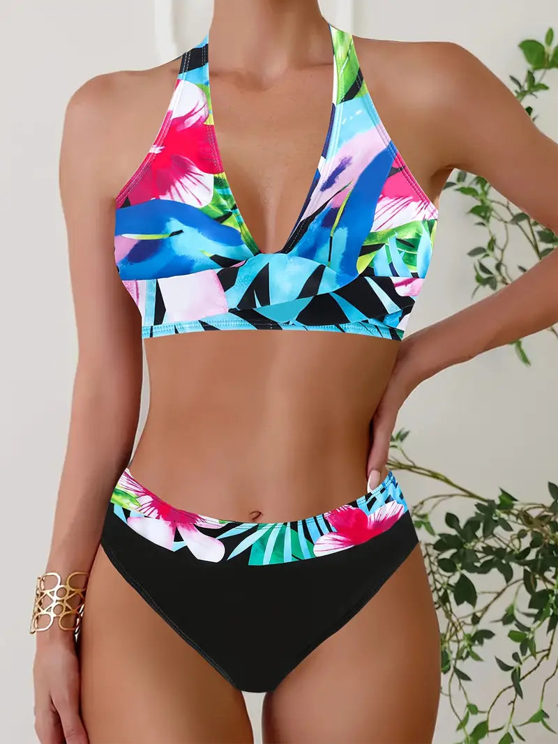 LB | Stylowe, losowe bikini z nadrukiem na ramiączkach