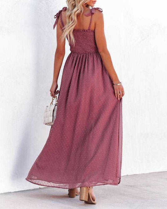 LB | Boho Spaghetti Strap Square Neck Polka Dot Flare Beach Maxi Dress