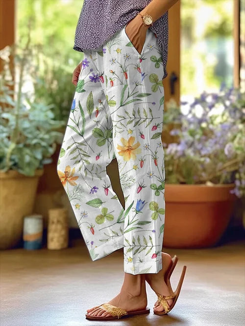 AS | Damskie spodnie w kwiatowy wzór z luźną kieszenią Patchwork Casual Trousers