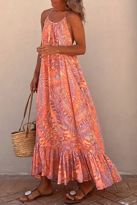LB | Sunita Ethnic Print A-Line Halter Tassel Holiday Maxi Dress