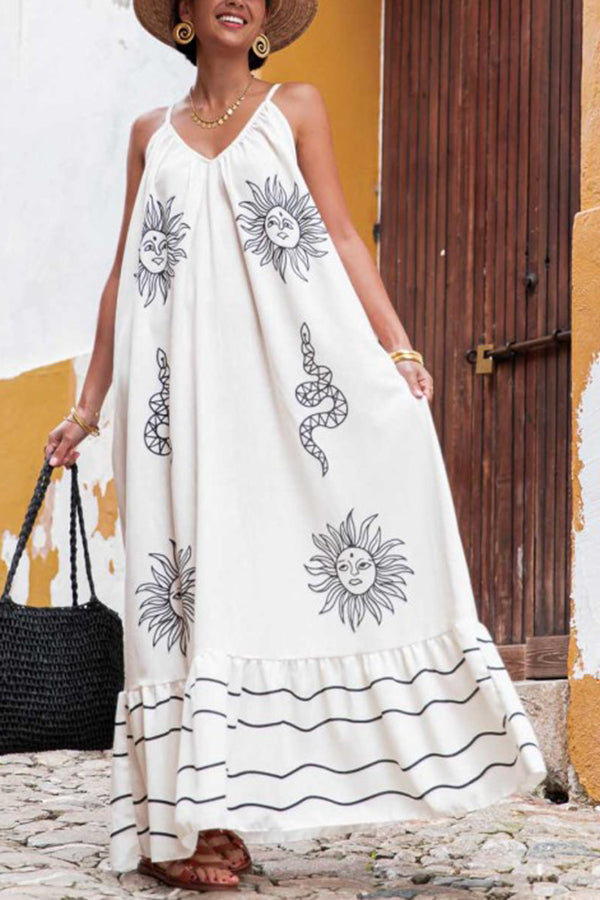 LB | Marisol Linen Blend Unique Print A-Line Slip Loose Maxi Dress