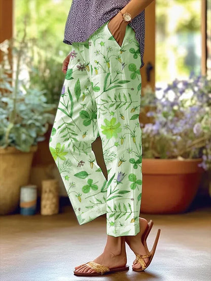 AS | Damskie spodnie w kwiatowy wzór z luźną kieszenią Patchwork Casual Trousers