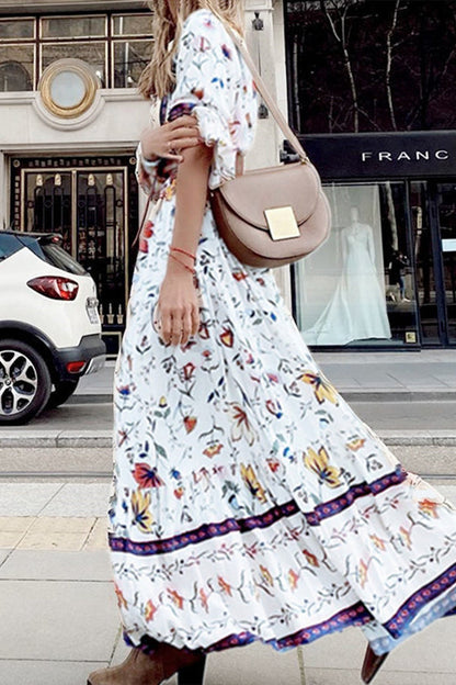 LB | Lavender Flavour Printed Long Sleeve Button A-Line Maxi Dress