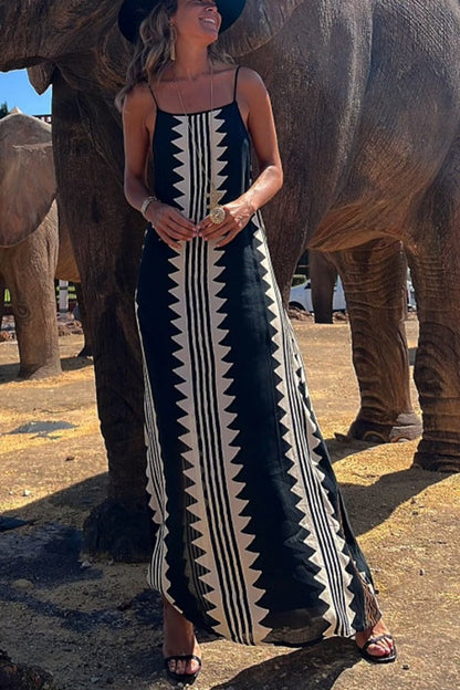 LB | Take A Trip Ethnic Print Backless A-Line Maxi Dress