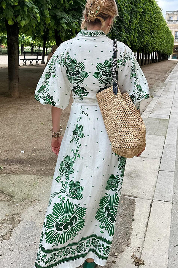 LB | Unique Print Button Down Long Sleeve Shirt Maxi Dress