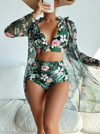 LB | Seksowne bikini z kwiatowym wzorem i nakładką