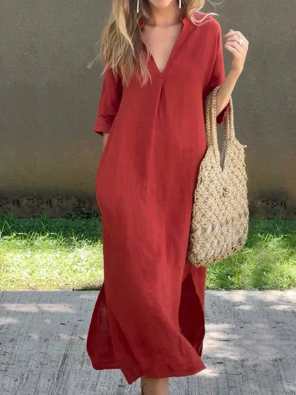 LB | Szykowna letnia sukienka maxi z dekoltem w szpic