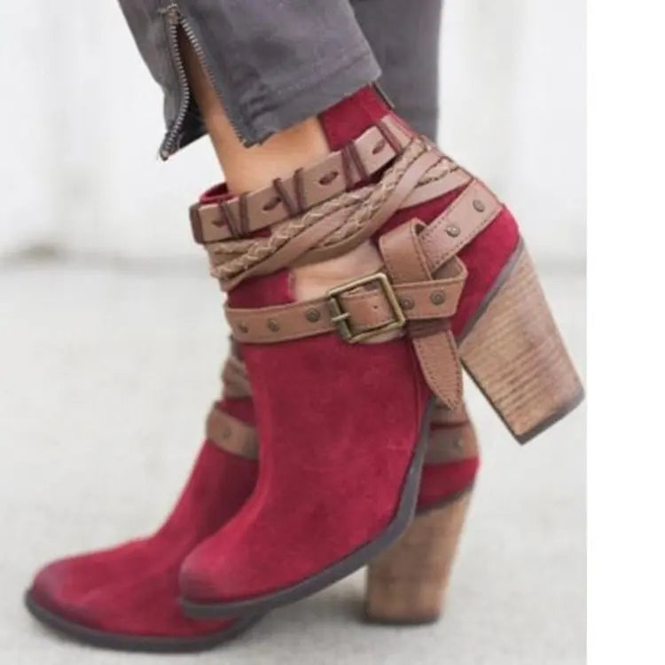 LB | Eleganckie buty za kostkę z plecionym paskiem