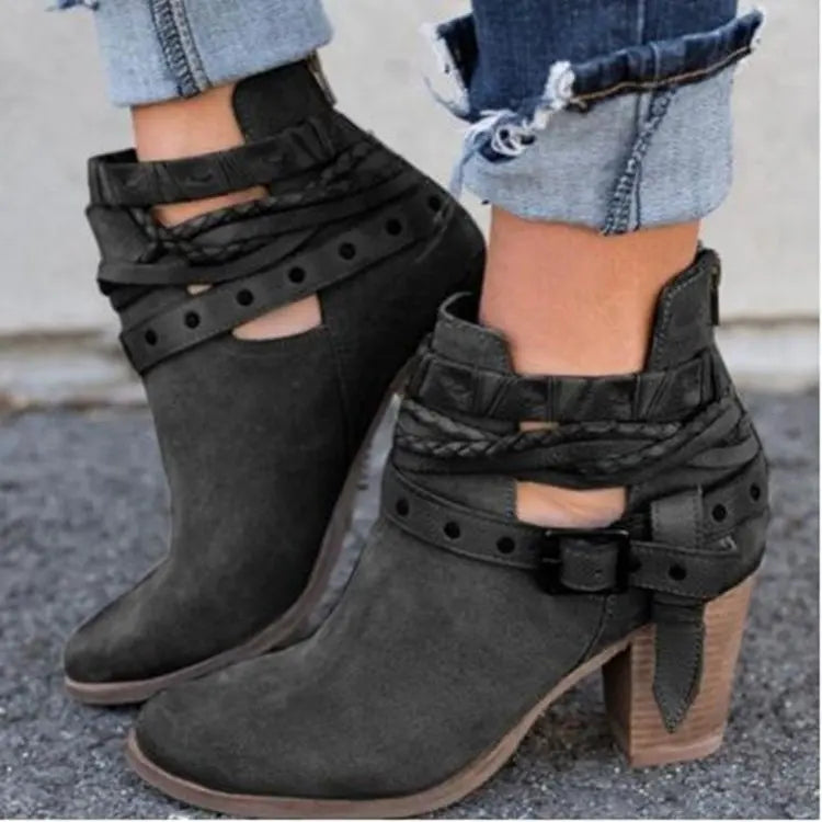 LB | Eleganckie buty za kostkę z plecionym paskiem