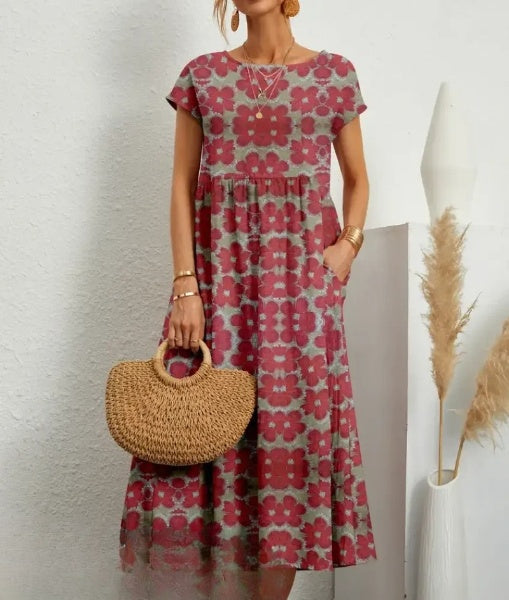 LB | Elegancka sukienka midi z kwiatowym nadrukiem