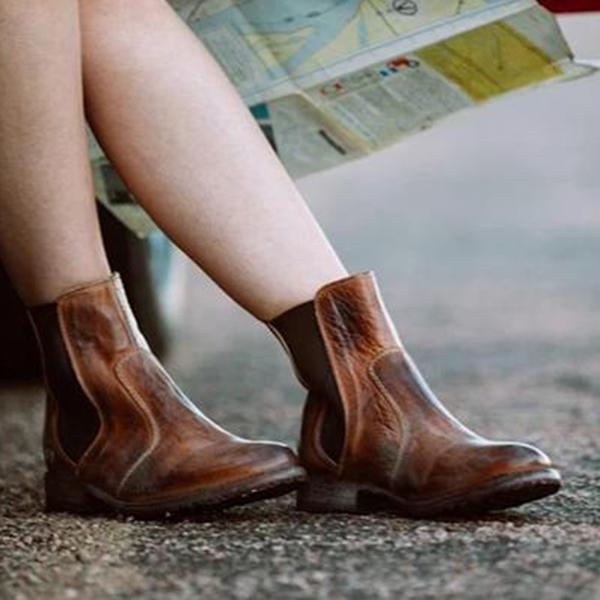 LB | Damskie buty za kostkę ze skóry w stylu vintage