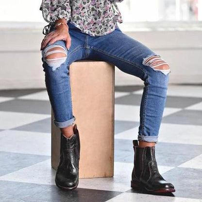 LB | Damskie buty za kostkę ze skóry w stylu vintage