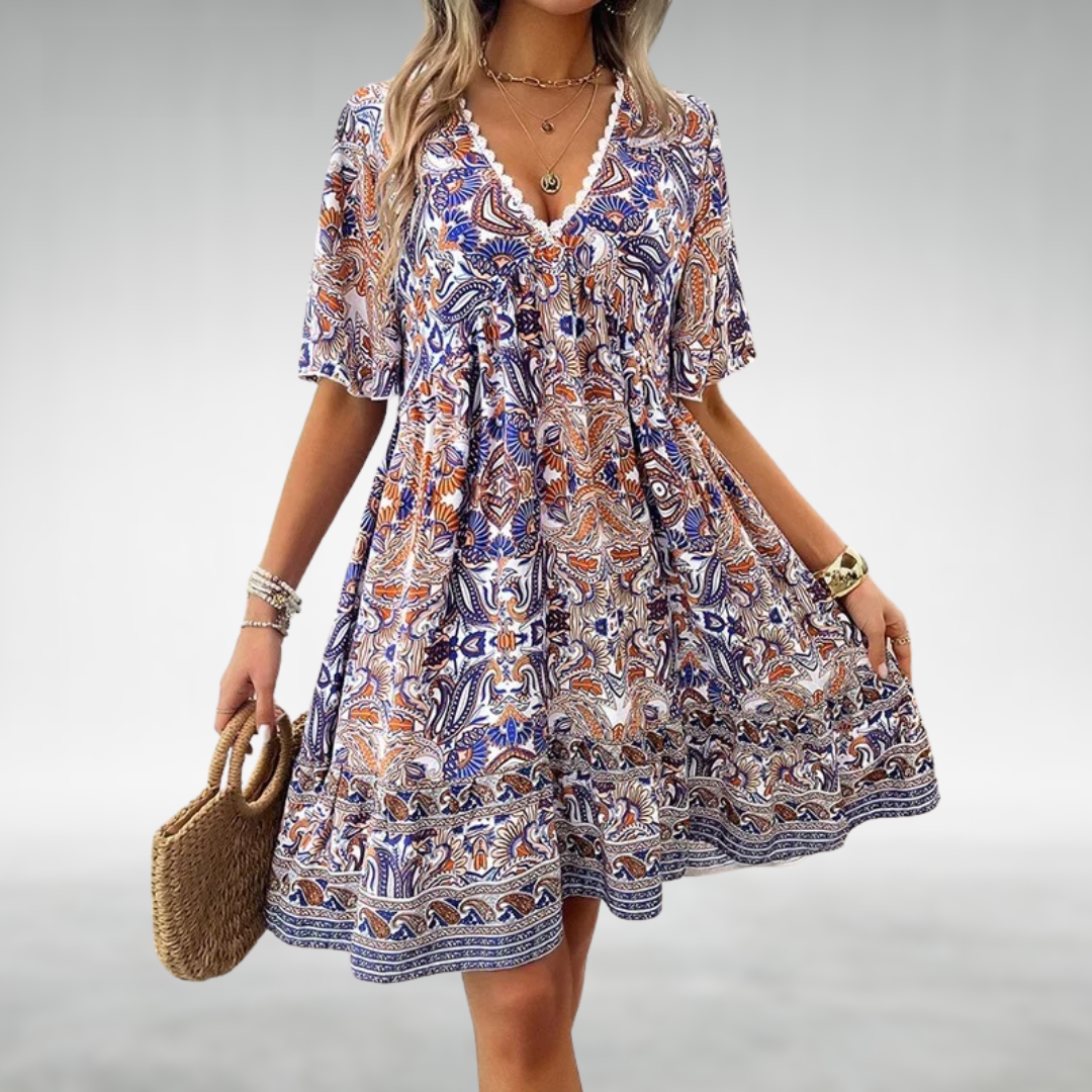 LB | Letnia mini sukienka Boho Paisley Print