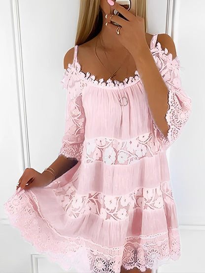 LB | Boho Mini Sukienka, okrągły dekolt, moda damska