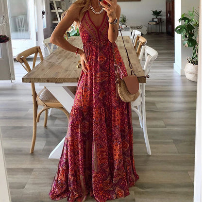 LB | Boho spaghetti strap V-neck maxi dress