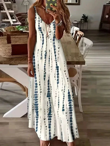 LB | Damska sukienka maxi z dekoltem V w kolorze tie-dye