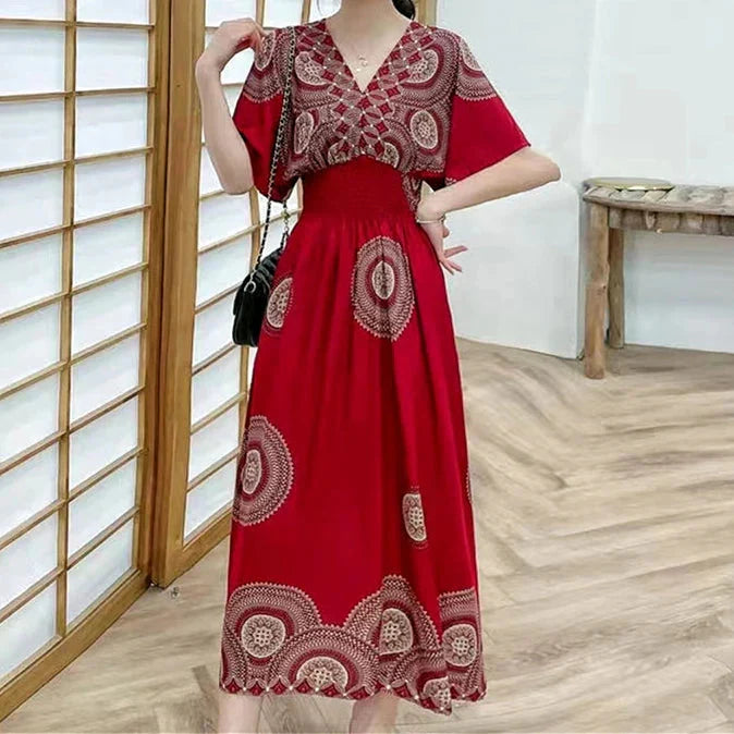 LB | Boho maxi sukienka z kwiatowym nadrukiem i kimonowymi rękawami