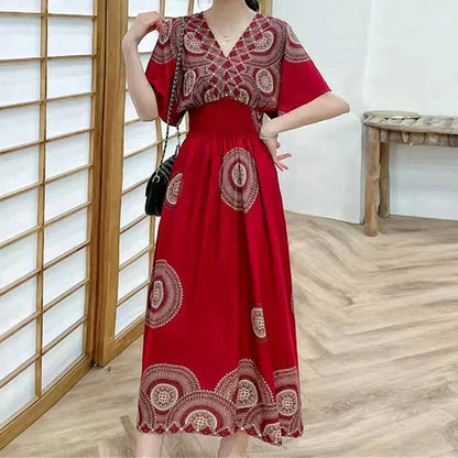 LB | Boho maxi sukienka z kwiatowym nadrukiem i kimonowymi rękawami