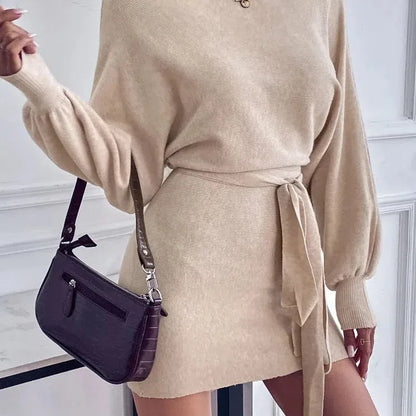 LB | Elegancka sukienka bodycon z długim rękawem damska wełniana mini sukienka