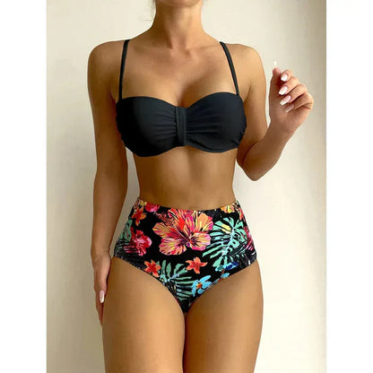 LB | Szykowne bikini z wysoką talią i kwiatowym wzorem