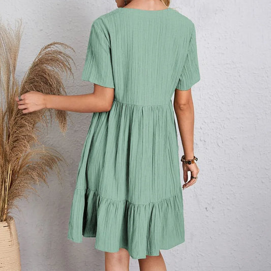 LB | Modna mini sukienka boho z falbaną u dołu