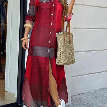 LB | Vintage Leopard Maxi Dress Jesienna sukienka z długim rękawem Oversized Sunday Dress