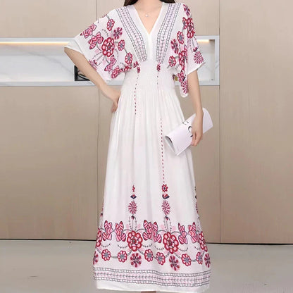 LB | Boho maxi sukienka z kwiatowym nadrukiem i kimonowymi rękawami
